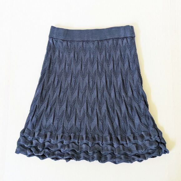 M Missoni Chevron Zig Zag Knit Skirt IT38 US2 Blue Midi/Knee Flounce Ruffle Hem - Picture 1 of 11